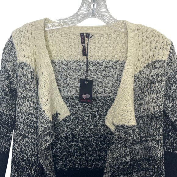 Poof! Girl Open Front Cardigan Sweater Girls Small Black Tan New Ombre - Picture 3 of 8
